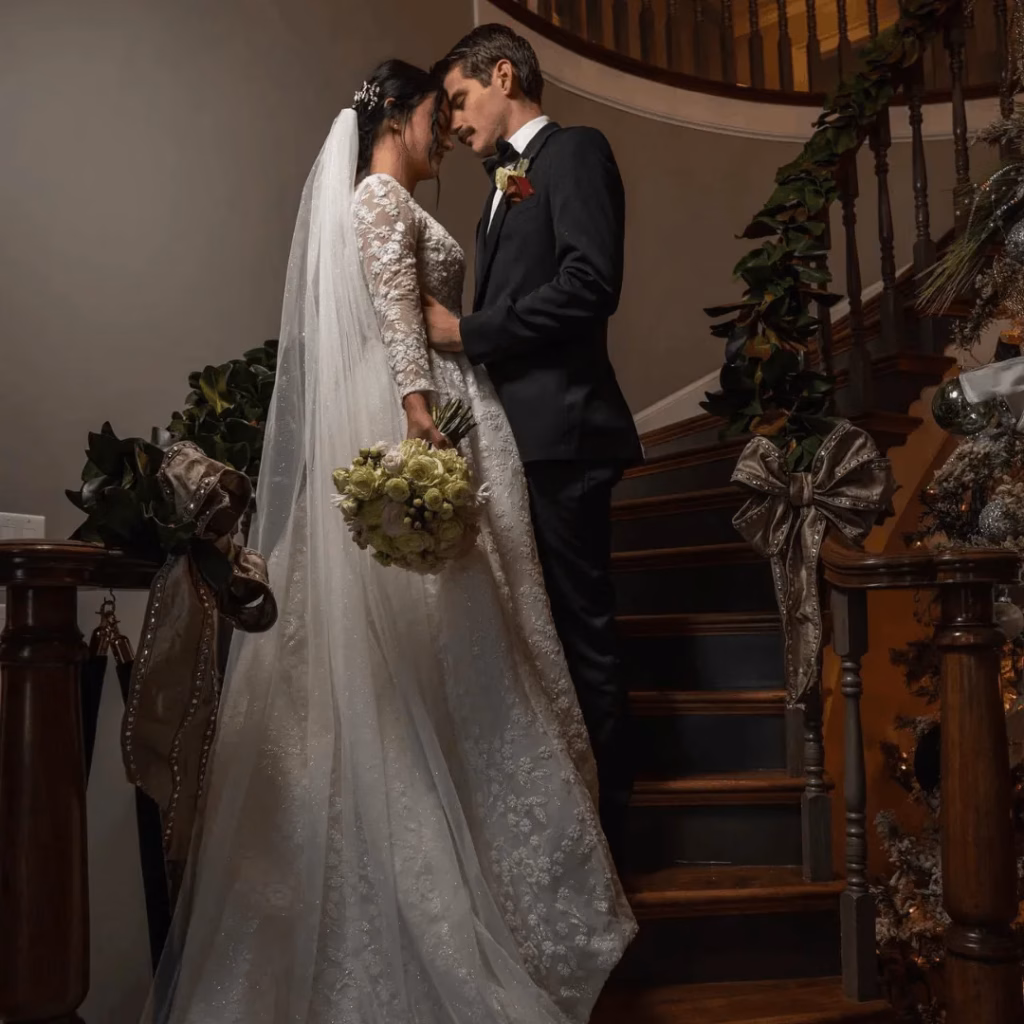 Couple on Treemont's staircase